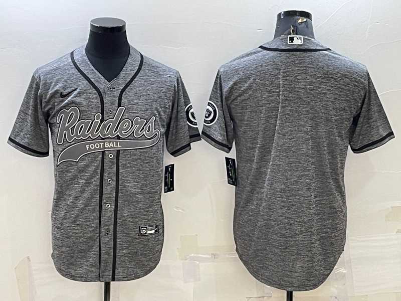 Men's Las Vegas Raiders Blank Grey With Patch Cool Base Stitched Baseball Jersey